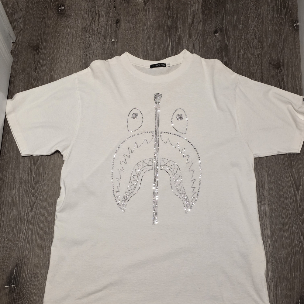 Bathing Ape Embelleshed Shark Logo T Shirt Mens Large